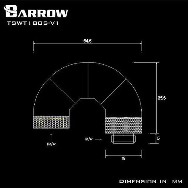 Alt view image 4 of 4 - Barrow G1/4" 180 Degree Male to Female Penta Rotary Snake Adaptor - Silver (TSWT1805-V1-Silver)