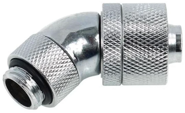 Alt view image 4 of 4 - Alphacool G1/4 3/8"ID x 5/8"OD 45° Revolvable Compression Fitting - Chrome (17083)
