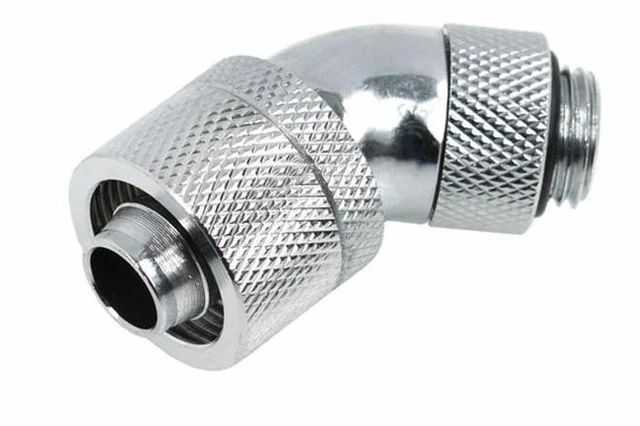 Main image of Alphacool G1/4 3/8"ID x 5/8"OD 45° Revolvable Compression Fitting - Chrome (17083)