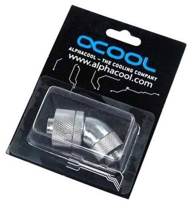 Alt view image 2 of 4 - Alphacool G1/4 3/8"ID x 5/8"OD 45° Revolvable Compression Fitting - Chrome (17083)