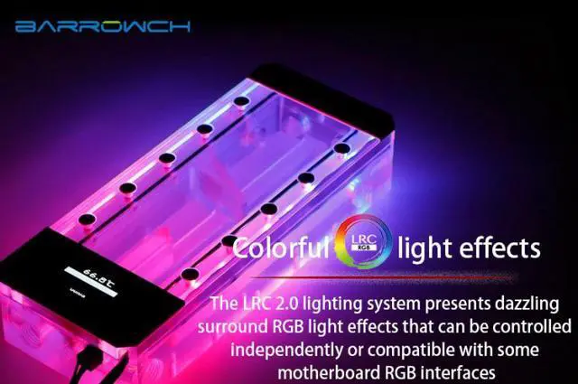 Alt view image 2 of 3 - Barrowch 200mm Boxfish Series Acrylic Box Reservoir with OLED Display & D-RGB LED (FBRE1-200Y-Black)