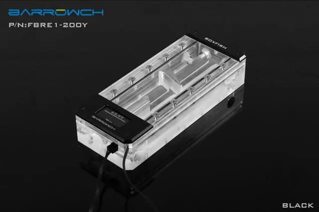Main image of Barrowch 200mm Boxfish Series Acrylic Box Reservoir with OLED Display & D-RGB LED (FBRE1-200Y-Black)