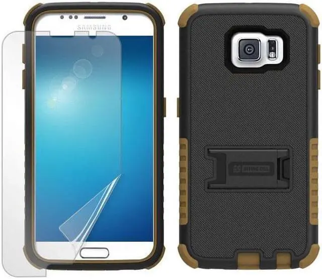Main image of BROWN RUGGED TRI-SHIELD RUBBER SKIN HARD CASE COVER STAND FOR SAMSUNG GALAXY S6