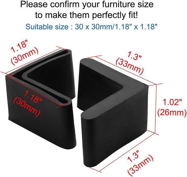 Alt view image 2 of 7 - Furniture Angle Iron Foot Pads L Shaped Rubber Leg Covers Protectors 30 x 30mm 24 Pcs Black