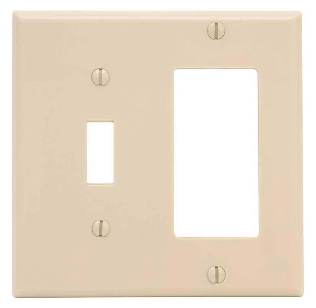 Alt view image 6 of 6 - Leviton 80405-I Ivory Two Gang Combination Toggle Switch Decora Wall Plate