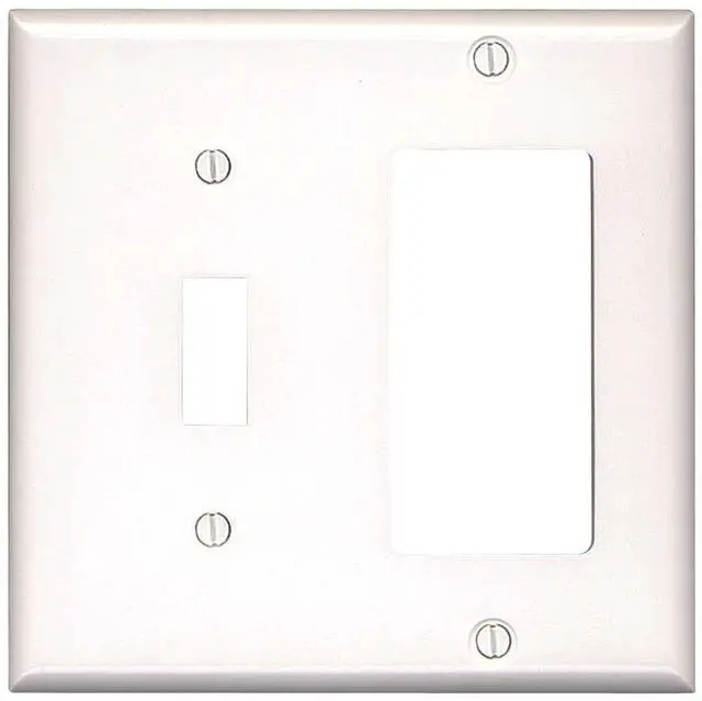 Alt view image 5 of 5 - Leviton 80405-W White Two Gang Combination Toggle Switch Decora Wall Plate