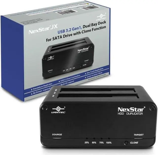 Main image of Vantec NexStar JX Dual Bay 2.5in, 3.5in HDD and SSD Clone, Duplicator Dock