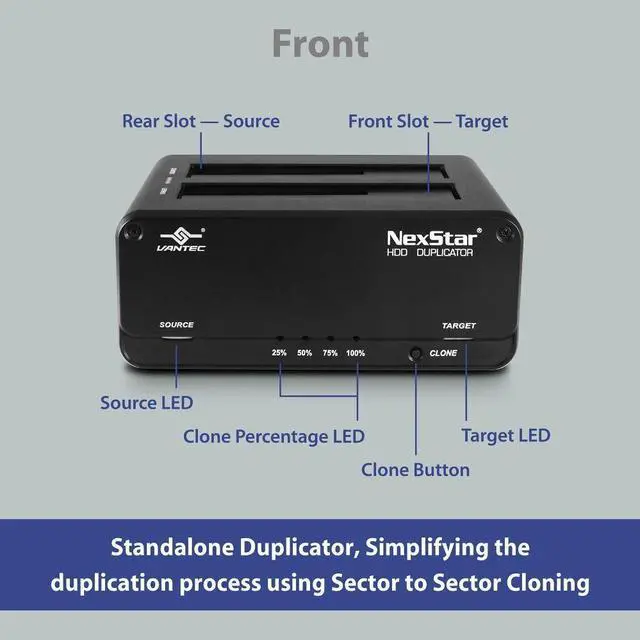 Alt view image 3 of 6 - Vantec NexStar JX Dual Bay 2.5in, 3.5in HDD and SSD Clone, Duplicator Dock