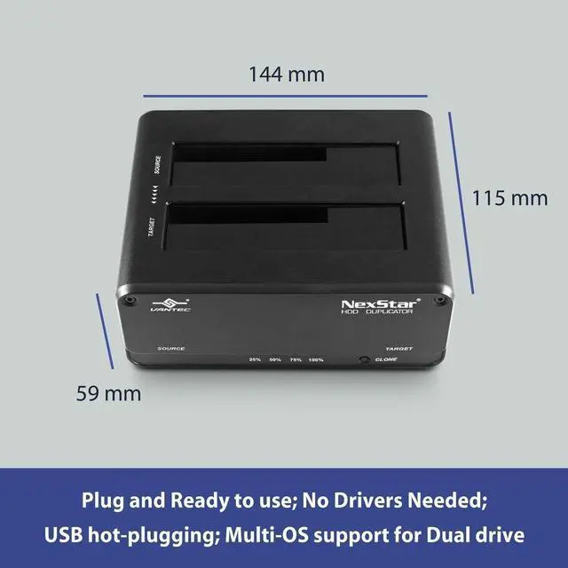 Alt view image 5 of 6 - Vantec NexStar JX Dual Bay 2.5in, 3.5in HDD and SSD Clone, Duplicator Dock