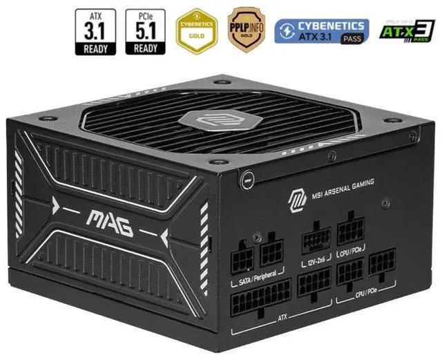Main image of MAG A750GLS PCIE5, USA, 750W, Fully-Modular, 80 Plus Gold, Bilingual Color Box, Solid wood pallet packing, 10Y Warranty