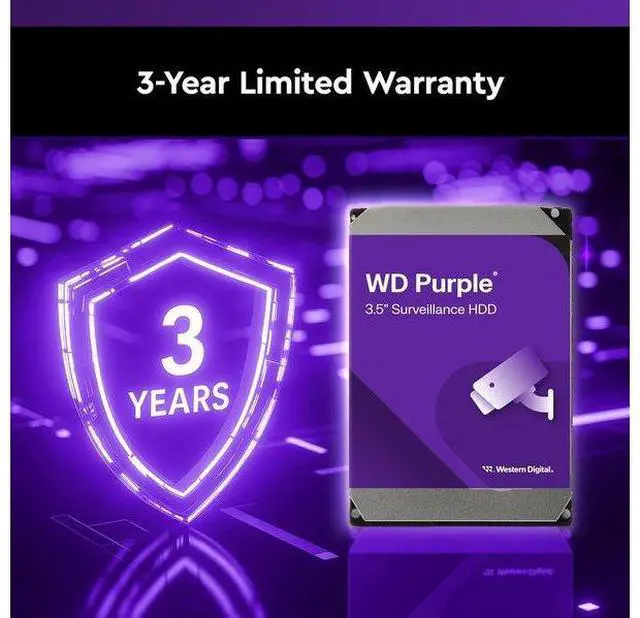 Alt view image 6 of 6 - Western Digital 4TB WD Purple Surveillance Internal Hard Drive HDD - SATA 6 Gb/s, 128 MB Cache, 3.5" (WD44PURZ)