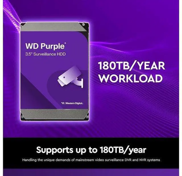Alt view image 2 of 6 - Western Digital 4TB WD Purple Surveillance Internal Hard Drive HDD - SATA 6 Gb/s, 128 MB Cache, 3.5" (WD44PURZ)