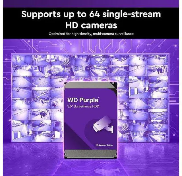 Alt view image 4 of 6 - Western Digital 4TB WD Purple Surveillance Internal Hard Drive HDD - SATA 6 Gb/s, 128 MB Cache, 3.5" (WD44PURZ)