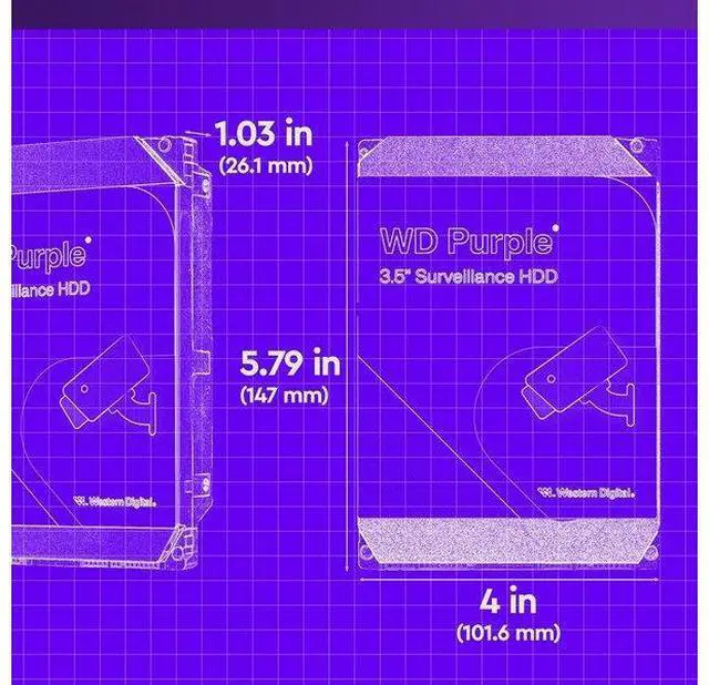 Alt view image 3 of 6 - Western Digital 4TB WD Purple Surveillance Internal Hard Drive HDD - SATA 6 Gb/s, 128 MB Cache, 3.5" (WD44PURZ)