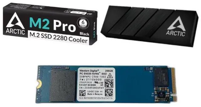 Main image of Western Digital PC SN530 (SDBPNPZ-256G) 256GB M.2 2280 PCIe NVMe Internal Solid State Drive (SSD) w/ M2 Pro SSD Cooler for M.2 Drives Black (ACOTH00001A)