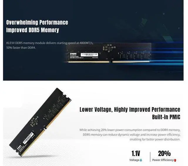 Alt view image 9 of 12 - KLEVV KD5AGUA80-56G460A DDR5 16GB (1x16GB) 5600MHz CL46 UDIMM SK Hynix A-Die Desktop Ram Memory 1.1V