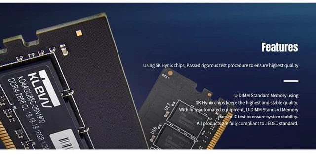 Alt view image 3 of 6 - KLEVV U-DIMM SK Hynix Chips DDR4 16GB (2x 8GB) Standard Desktop Memory Kit, 3200MHz 22-22-22-51 1.2V, 288-Pin, Unbuffered, Black (KD48GU880-32N220D)