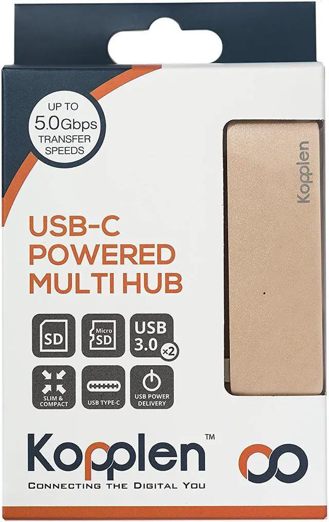 Alt view image 5 of 6 - KOPPLEN Type-C Hub with Power Delivery, 2 Super Speed USB 3.0 Ports, SD + Micro-SD Card Reader Support MacBook (2015) MacBooK Pro (2016) - (Gold)
