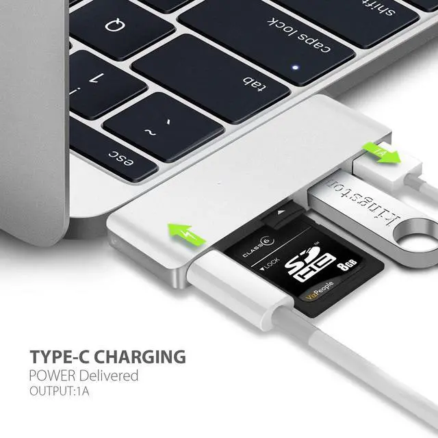 Alt view image 3 of 6 - KOPPLEN TYPE-C HUB WITH POWER DELIVERY, 2 SUPER SPEED USB 3.0 PORTS, SD + MICRO-SD CARD READER SUPPORT MACBOOK (2015) MACBOOK PRO (2016) - (MATTE SILVER)