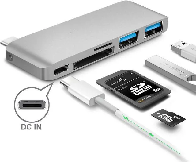Alt view image 2 of 6 - KOPPLEN TYPE-C HUB WITH POWER DELIVERY, 2 SUPER SPEED USB 3.0 PORTS, SD + MICRO-SD CARD READER SUPPORT MACBOOK (2015) MACBOOK PRO (2016) - (MATTE SILVER)