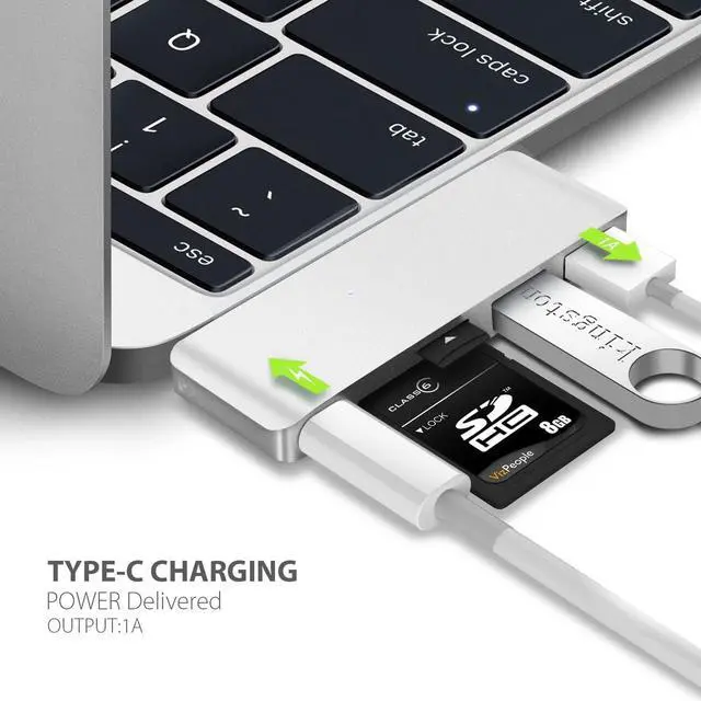 Alt view image 3 of 6 - KOPPLEN Type-C Hub with Power Delivery, 2 Super Speed USB 3.0 Ports, SD + Micro-SD Card Reader Support MacBook (2015) MacBooK Pro (2016) - (Rose Gold)