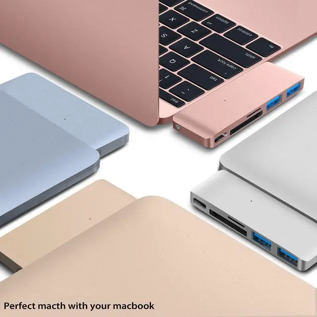 Alt view image 6 of 6 - KOPPLEN Type-C Hub with Power Delivery, 2 Super Speed USB 3.0 Ports, SD + Micro-SD Card Reader Support MacBook (2015) MacBooK Pro (2016) - (Gold)