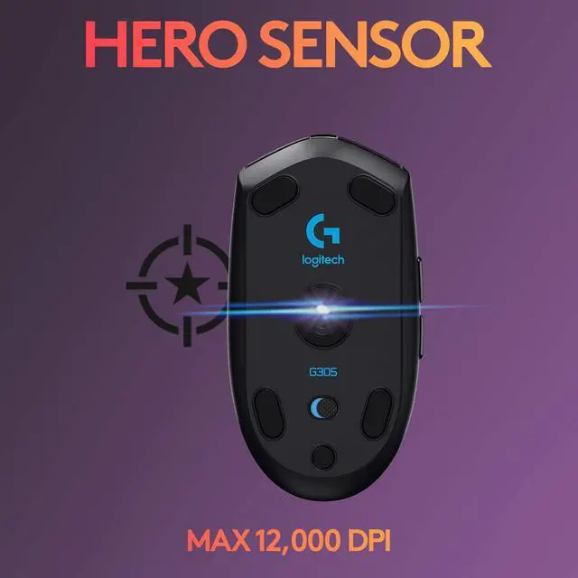 Alt view image 2 of 7 - 305 LIGHTSPEED Wireless Gaming Mouse Hero 12K Sensor 12 000 DPI Lightweight 6 Programmable Buttons 250h Battery Life On-Board Memory PC/Mac - Black