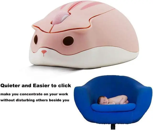 Alt view image 5 of 7 - 2.4GHz Wireless Mouse Cute Hamster Shape Less Noice Portable Mobile Optical 1200DPI USB Mice Cordless Mouse for PC Laptop Computer Notebook MacBook Kids Girl Men Women Adults Gift (Pink)