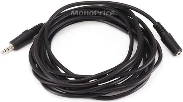 Main image of Audio/Stereo Cable - 3.5mm(1/8) AUX TRS Male Plug to Female Jack Molded Strain Relief Boots 12 Feet Black
