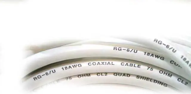 Alt view image 5 of 7 - Monoprice 25ft RG6 (18AWG) 75Ohm, Quad Shield, CL2 Coaxial Cable with F Type Connector - White