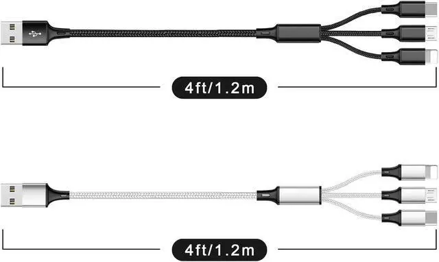 Alt view image 3 of 7 - Multi USB Charging Cable 3A, 3 in 1 Fast Charger Cord Connector with Dual Phone/Type C/Micro USB Port Adapter, Compatible with Tablets Phone 12 11 Pro 8 7 6 Samsung Galaxy (4FT/2Pack Charging Only)