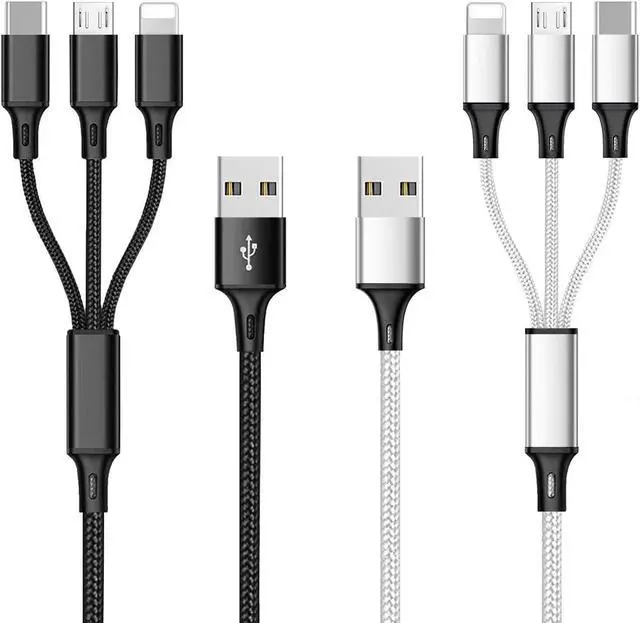 Main image of Multi USB Charging Cable 3A, 3 in 1 Fast Charger Cord Connector with Dual Phone/Type C/Micro USB Port Adapter, Compatible with Tablets Phone 12 11 Pro 8 7 6 Samsung Galaxy (4FT/2Pack Charging Only)