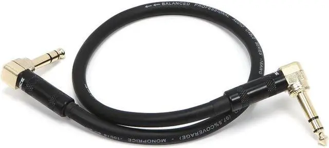Alt view image 7 of 10 - Monoprice Premier Series 1/4 Inch (TRS) Guitar Pedal Patch Cable Cord - 8 Inch - Black With Right Angle Connectors