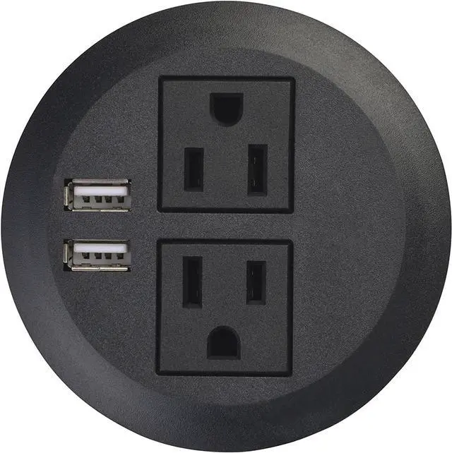 Alt view image 5 of 7 - Kungfuking Desktop Power Grommet Power Outlet Socket Desk Data Center 2 Outlet with 2 USB Ports with 10 FT Extension Cord Black