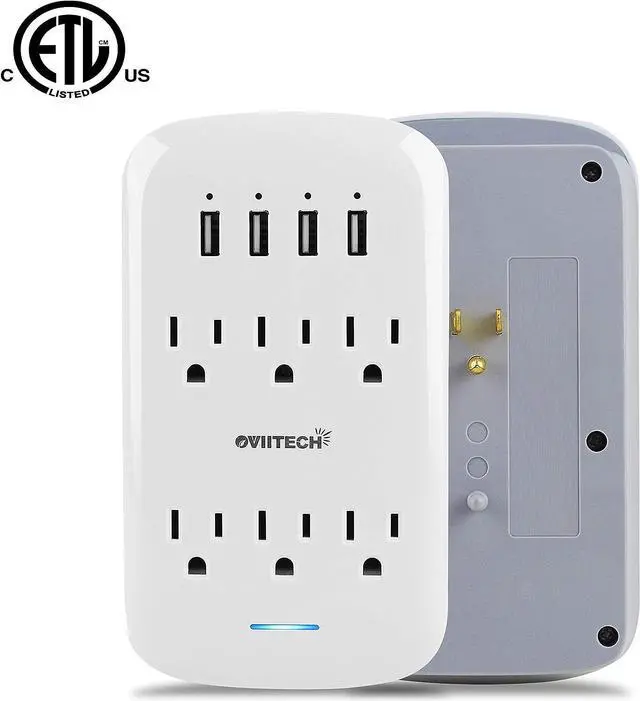 Alt view image 4 of 5 - oviitech 6 Outlet Extender with 4 USB Charging Ports(4.2A Total),Wall Mount Outlet Plugs 900 Joules Wall Surge Protector and Top Phone Holder,ETL Listed,White.