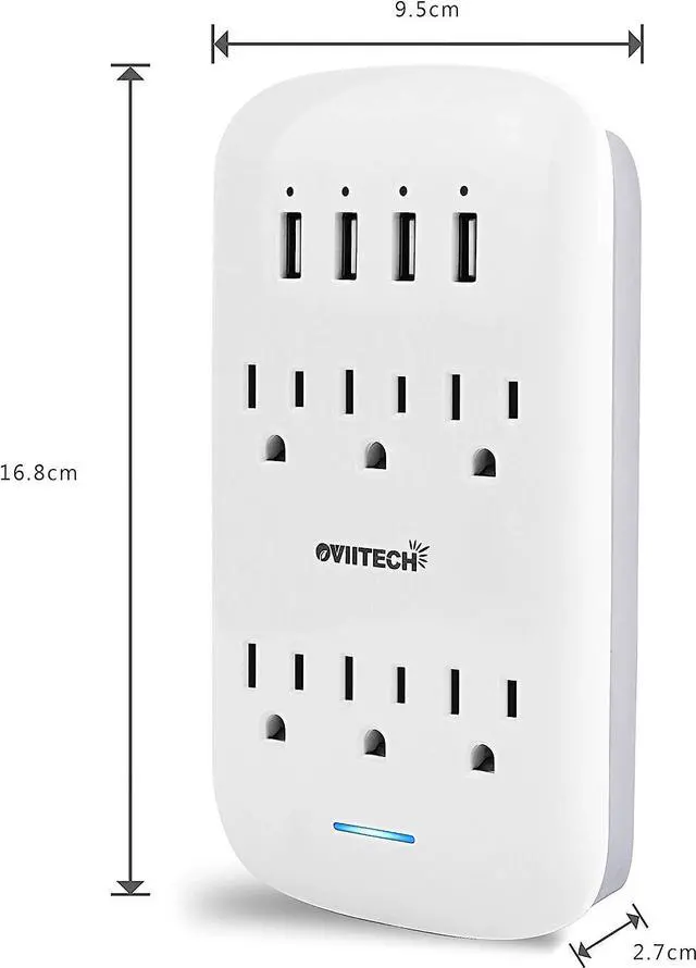 Alt view image 2 of 5 - oviitech 6 Outlet Extender with 4 USB Charging Ports(4.2A Total),Wall Mount Outlet Plugs 900 Joules Wall Surge Protector and Top Phone Holder,ETL Listed,White.
