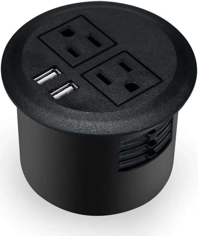 Alt view image 2 of 7 - Kungfuking Desktop Power Grommet Power Outlet Socket Desk Data Center 2 Outlet with 2 USB Ports with 10 FT Extension Cord Black