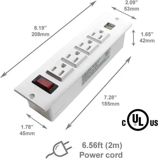 Alt view image 2 of 4 - Recessed Power Strip Socket with USB Ports Mountable Desk Power Outlet Desktop Power Strip 4 AC Outlets 2 USB Ports for Conference Cabinet Sofa Countertop UL Listed