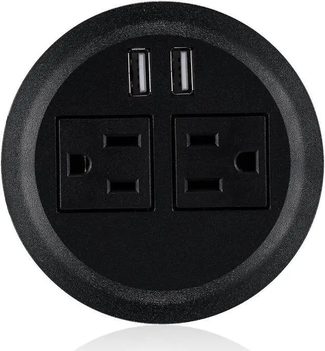 Alt view image 3 of 7 - Kungfuking Desktop Power Grommet Power Outlet Socket Desk Data Center 2 Outlet with 2 USB Ports with 10 FT Extension Cord Black