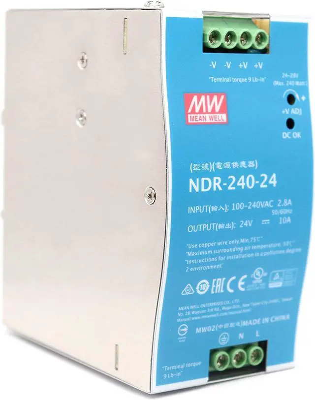 Main image of NDR-240-24 240W 24VDC 10A AC/DC Industrial DIN Rail Power Supply Single Output for Industrial Applications