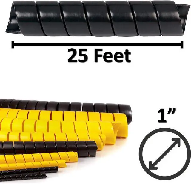 Alt view image 2 of 6 - 1 Inch Heavy Duty Spiral Wrap HDPE Flexible Plastic Cable Sleeve Hose Protector 25 Feet - Black