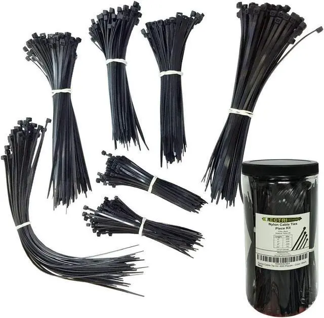 Main image of Electriduct Nylon Cable Tie Kit - 650 Zip Ties - Assorted Lengths 4", 6", 8", 11" - Black