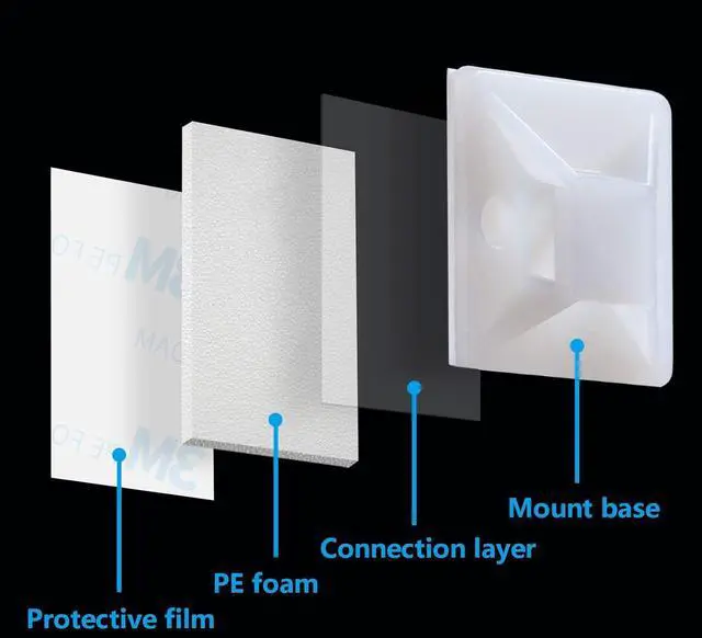 Alt view image 4 of 7 - Cable Tie Mounts Adhesive-Backed 1 Inch for Cable Management Cable Tie Anchors 100 Pack White