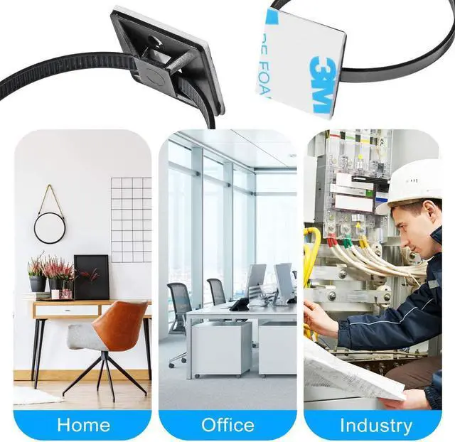 Alt view image 6 of 7 - 3/4 Strong Back-Glue Self Adhesive Black Cable Zip Tie Mounts 100pcs with 8 Zip Ties Screws UV Protection Outdoor Sticky Wire Fasteners Cable Clips Management Anchors Organizer Holders Squares