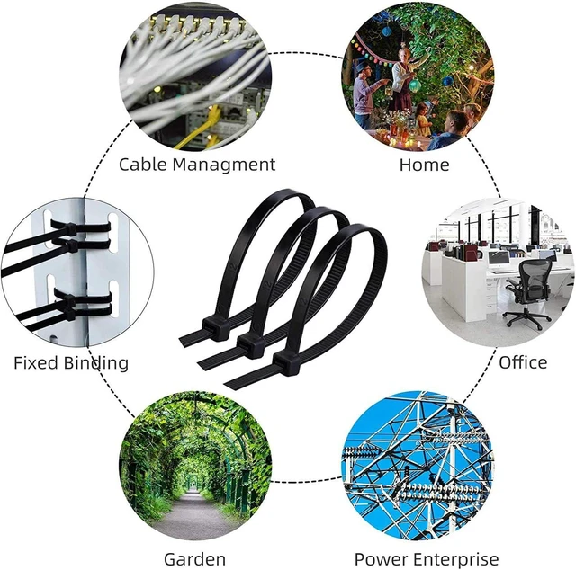 Alt view image 5 of 7 - Zip Ties 16 inch Black wire ties 100 per pack Electrical Cable Ties with 60 lbs tensile Strength Suitable for Outdoor Workshop Farms