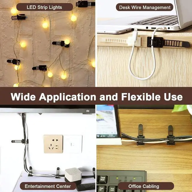 Alt view image 6 of 7 - Adhesive Cable Management Clips 50Pcs Adjustable Nylon Cable Strap Ties Wire Clips Clamps Organizer with Strong Adhesive Tape Extra Screw & Hole for Strong Fixation Home Office - 3.35 Inch Black
