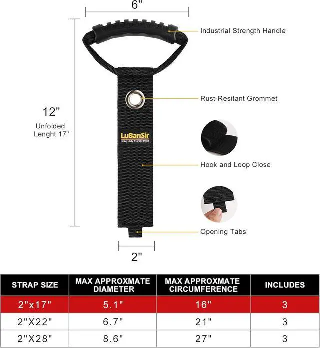 Alt view image 6 of 6 - LuBanSir 3 Pack Extension Cord Organizer, 17" Portable Hook and Loop Storage Straps with Grommet Fit Extension Cords, Cables, Ropes, Garden Water Hoses Carrying and Hanging