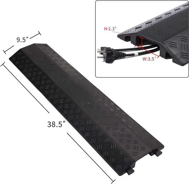 Alt view image 2 of 6 - Medium 2 Pack - Floor Cord Cover Cord Protector Drop Over Drop Trak Cable Ramp for Office Warehouse - Black