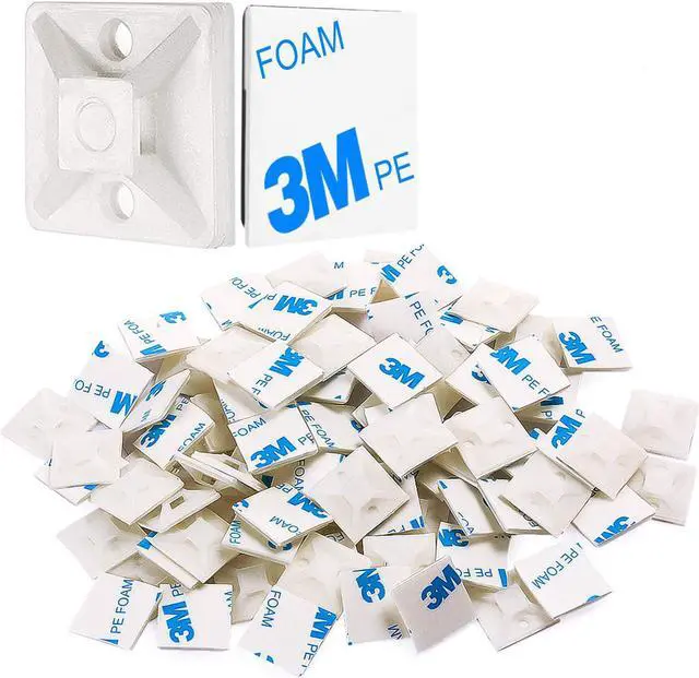 Main image of XHF 500 PCS 3/4" White Self Adhesive Cable Zip Tie Mounts Wire Cable Clips Holders Management Anchors Organizer Holders Squares(HS-101S)