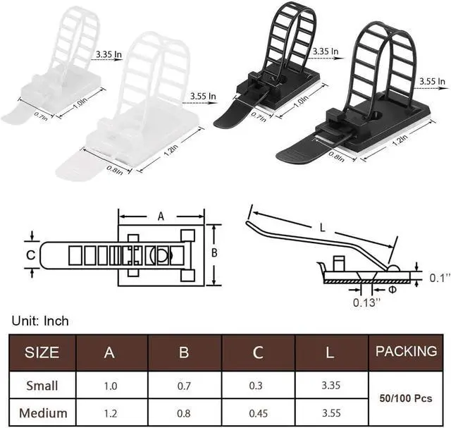 Alt view image 7 of 7 - Adhesive Cable Management Clips 50Pcs Adjustable Nylon Cable Strap Ties Wire Clips Clamps Organizer with Strong Adhesive Tape Extra Screw & Hole for Strong Fixation Home Office - 3.35 Inch Black